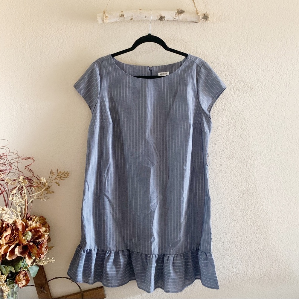 Westport Petite Blue Striped Dress With Ruffles